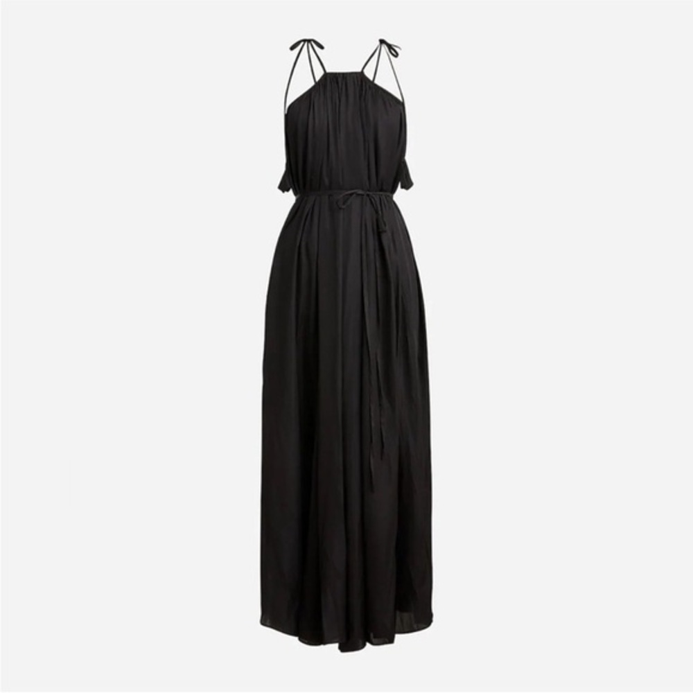 J Crew Collection Rosaline Shoulder Tie Black Maxi Sundress Dress